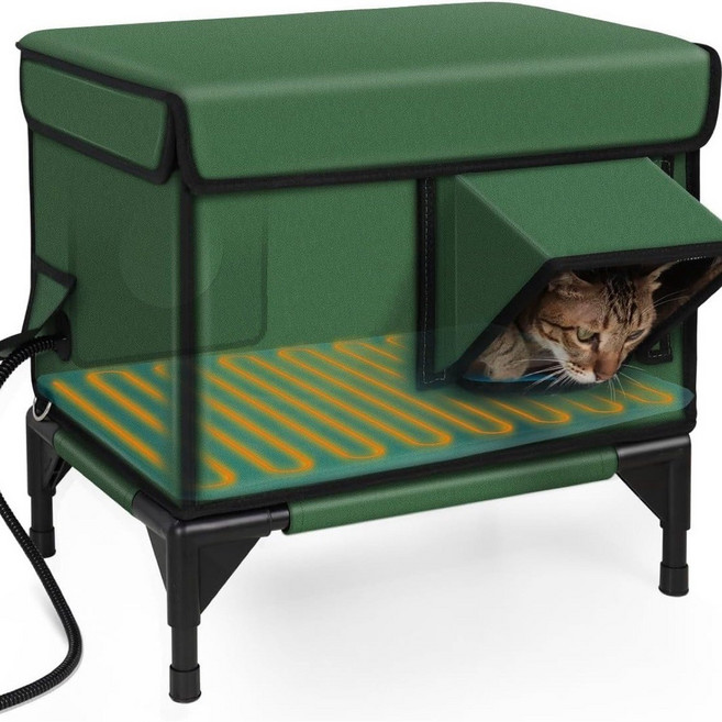 보온 접이식 고양이집 고양이 산실 펫 하우스 실내외 겸용 반려동물 집 겨울용 캣하우스 접이식 캣룸, S(가열 패드 없음), 라이트 그레이