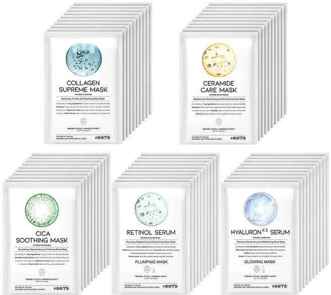 #오오티디뷰티 하이드레이팅 세럼 시트 마스크팩 50매입 콜라겐 슈프림 10p+세라마이드 케어 10p+시카 수딩 10p+히알루론 세럼 10p+레티놀 세럼 마스크 10p - 쿠팡