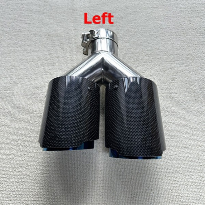 1쌍의 자동차 탄소 섬유 광택 머플러 팁 Y 모양 이중 출구 배기 파이프 노즐 장식 범용 스테인레스 블루, 03 ID 54mm OD 76mm, 03 Without Logo