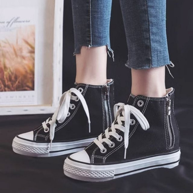 여성 2컬러 225-245 6cm 속굽 하이탑 캔버스화 bab+5206LT