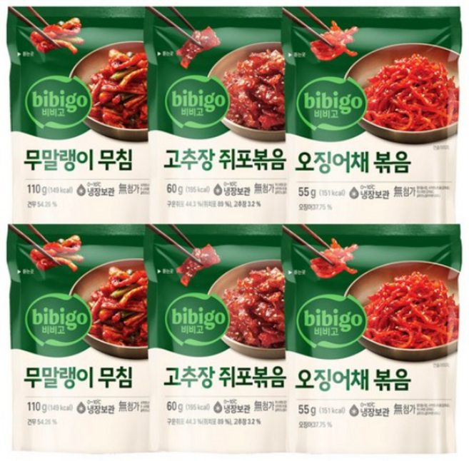 비비고 반찬(무말랭이2+쥐포볶음2+오징어채볶음2), 1세트, 450g