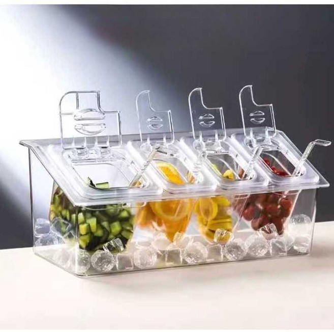 투명아크릴 반찬통 3단/4단 샐러드바 식재료 보관통 양념통 토핑, 1개