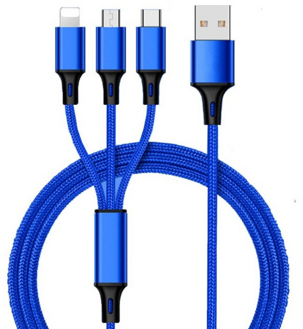 三合一充電線 5A大電流快充線 適用蘋果安卓Type-C, 藍 ( 適用到i14 ), 1個