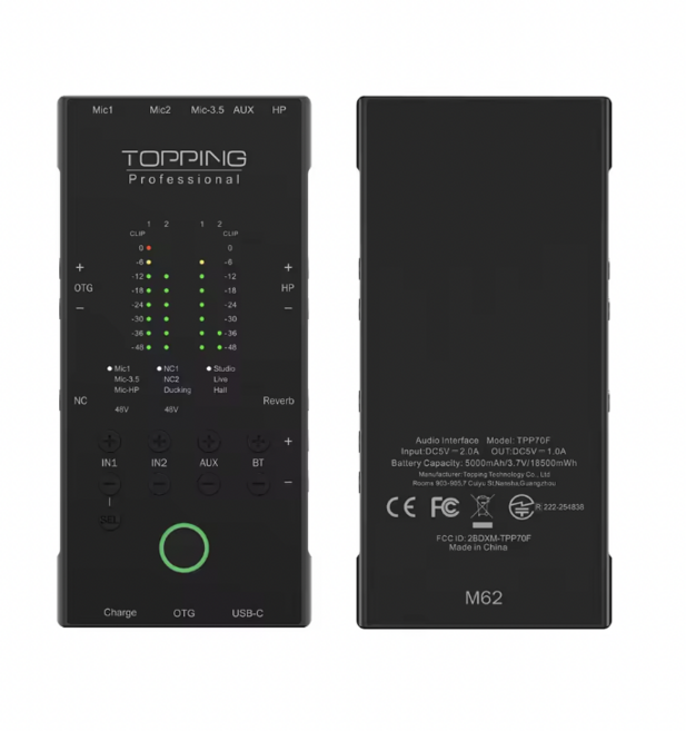 TOPPING M62 휴대용 오디오 인터페이스 듀얼 스마트폰 연결 AI 노이즈 감소, 핑크색