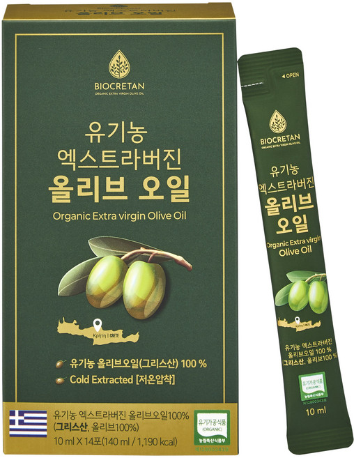 바이오크레탄 (산도0.08%) 그리스산100% 유기농 엑스트라버진 올리브오일 스틱 10ml, 14개