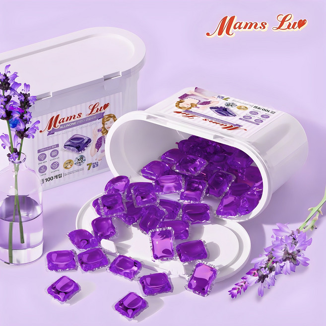 맘스럽 국내생산 초고농축 액티브효소 실내건조 간편사용 올인원 라벤더 캡슐세제 800g, 100개입, 1개