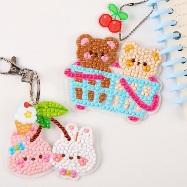 보석십자수 동물 아크릴 키링 diy 도안 열쇠고리 만들기 키트, 체리 토끼   C-11-327