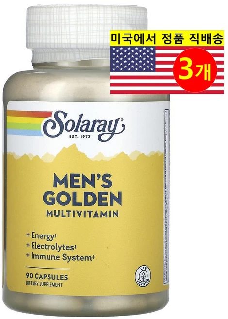 Solaray 남성용 골든 멀티 비타민 Mens Golden Multivitamin, 3개, 90정 - 쿠팡