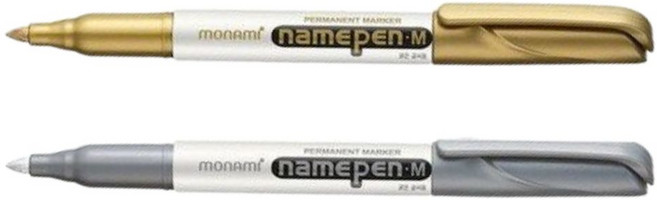 모나미 네임펜 M 2종 세트, 골드 + 실버, 1세트