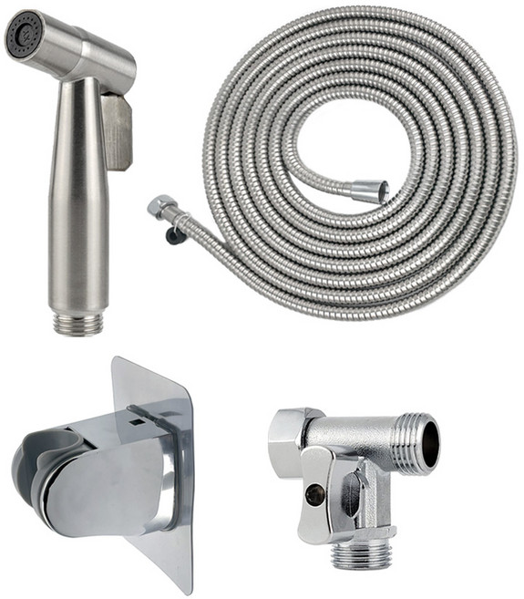 스텐 욕실스프레이건 샤워기줄 5M세트-접착형 변기샤워기 청소건 베란다 샤워 화장실 미니건, 1세트