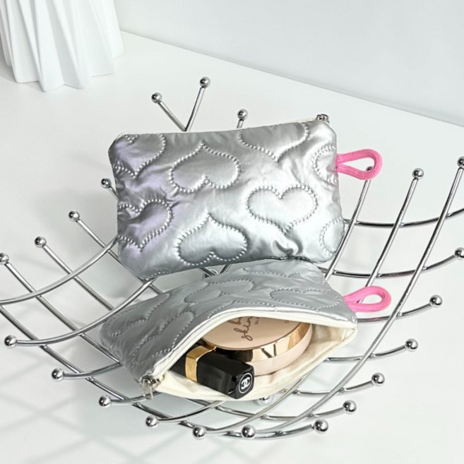 유스토어 러블리 하트 퀼팅 미니 실버 파우치