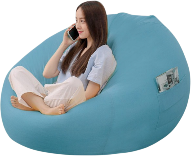 소파 1인용 모찌 빈백 대형 파우치 쿠션 원룸 거실 인 플래지어 발 받침대 세트, 블루