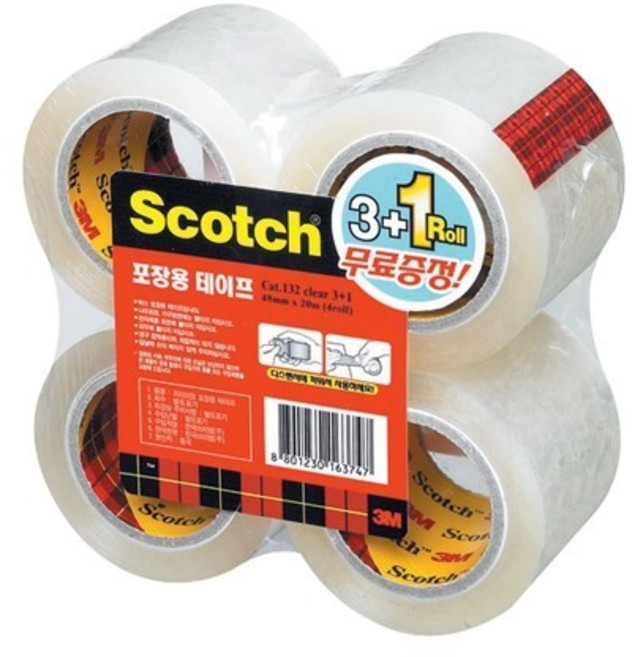 3M 소형 포장테이프 132R 리필4롤 투명, 1개