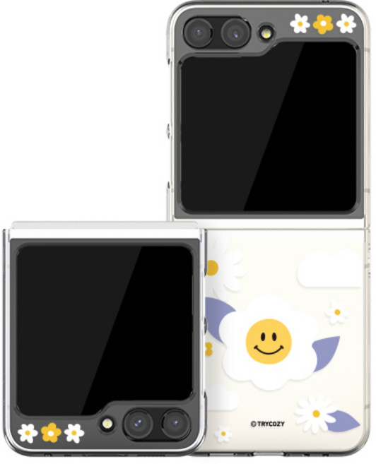 스마일플라워 패턴 갤럭시 투명 하드 휴대폰 케이스