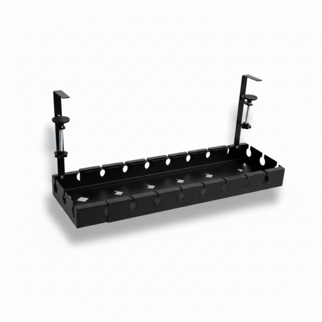 픽플랜 무타공 책상 멀티탭 거치대 길이조절 정리함, 블랙, 1개