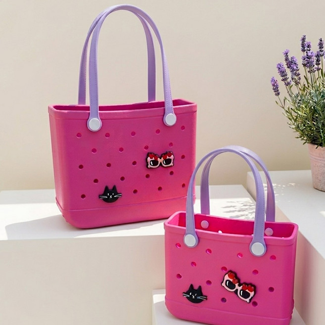 인더쇼룸 실리콘 수영가방 방수 비치백 + 파츠 증정 세트, 핫핑크