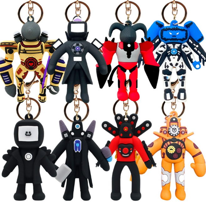 스키비디 토일렛 실리콘 키링 8p 드릴맨 클락맨 컴퓨터맨 카메라맨, 1세트