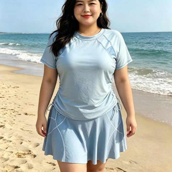 AOKUXERY 女款分體泳衣 泳裙保守泳裝, 8542藍色