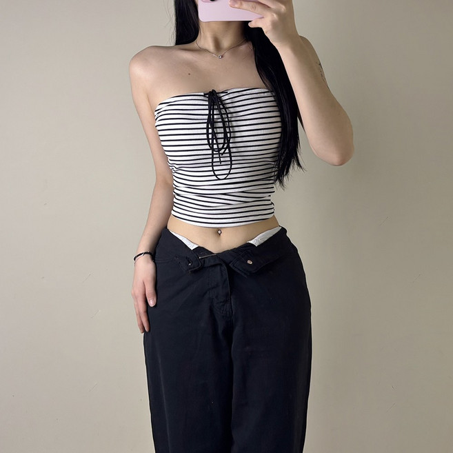 VANANA2 캡내장 단가라 튜브탑 민소매