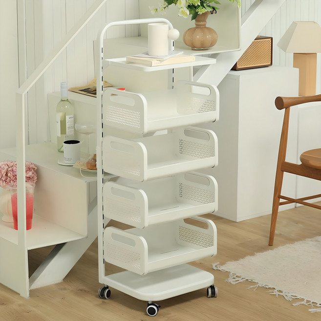 라이크하우스 철제 높이조절 트롤리, 화이트, 5단