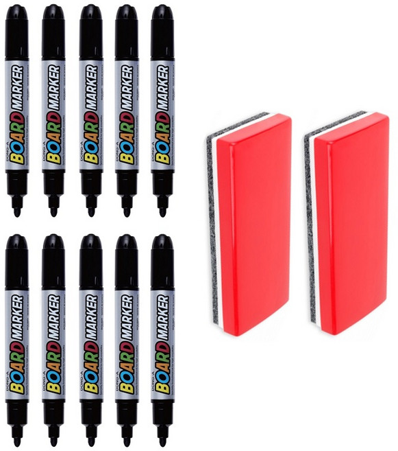 동아 화이트 보드마카 + 보드지우개, 2mm 블랙 10개+지우개 2개, 1세트