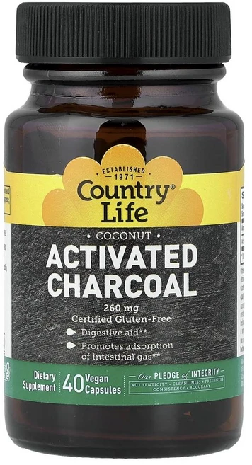 컨트리 라이프 액티베이티드 차콜(활성탄) 코코넛 260mg Country Life Activated Charcoal Coconut 260 mg 40정, 1개 - 쿠팡