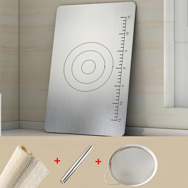 주방 304스테인레스도마+베이킹매트+반죽밀대 +날밀가루체 4종 세트, 1세트, 460*300*1.5mm