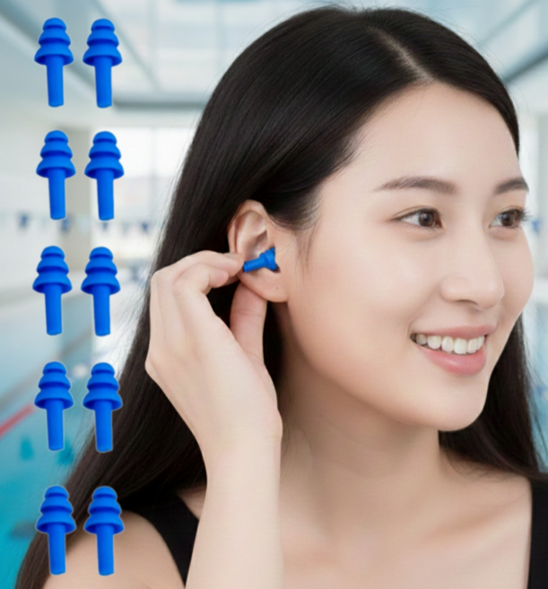 요거꾹 수영 실리콘 귀마개 소음방지, 블루, 10개