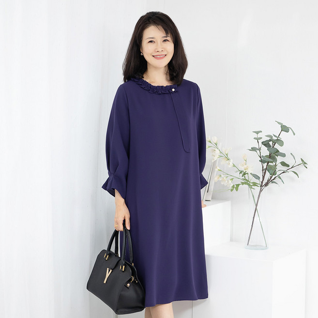 엄마옷 라운드 진주 프릴원피스 6CVB13610마담 중년여성 빅사이즈 50대 60대 70대 할머니옷