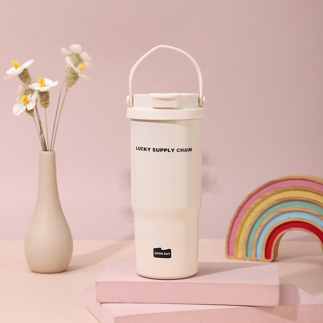 GUCCRES 316不鏽鋼大容量提手保溫杯 700ml, 白色 支援，不含掛包茶倉, 1個