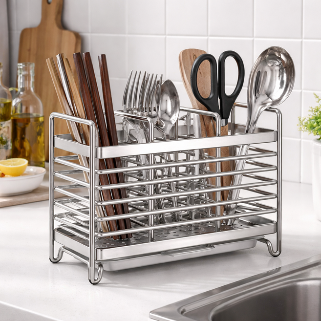 데일온 위생적인 물빠짐 스텐 수저통, 1개