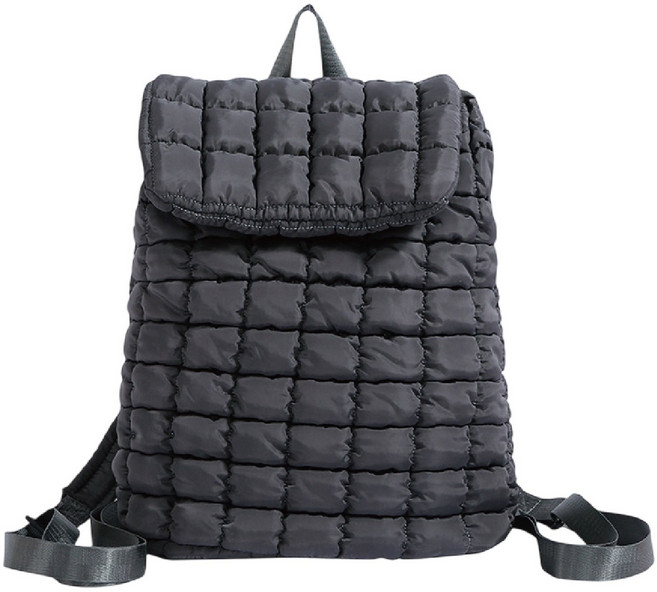 MUSI 菱格充棉輕量後背包, 澎澎雲朵背包-灰色