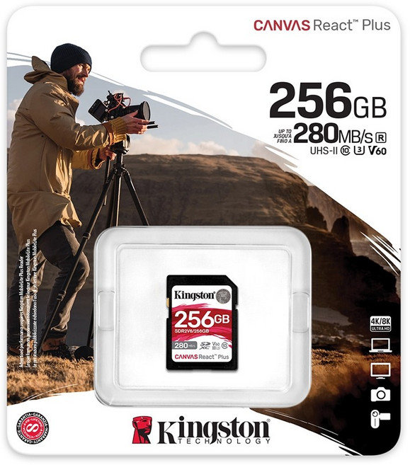 金士頓 Canvas React Plus SDXC UHS-II V60 U3 記憶卡, 1個, 256GB, 256GB