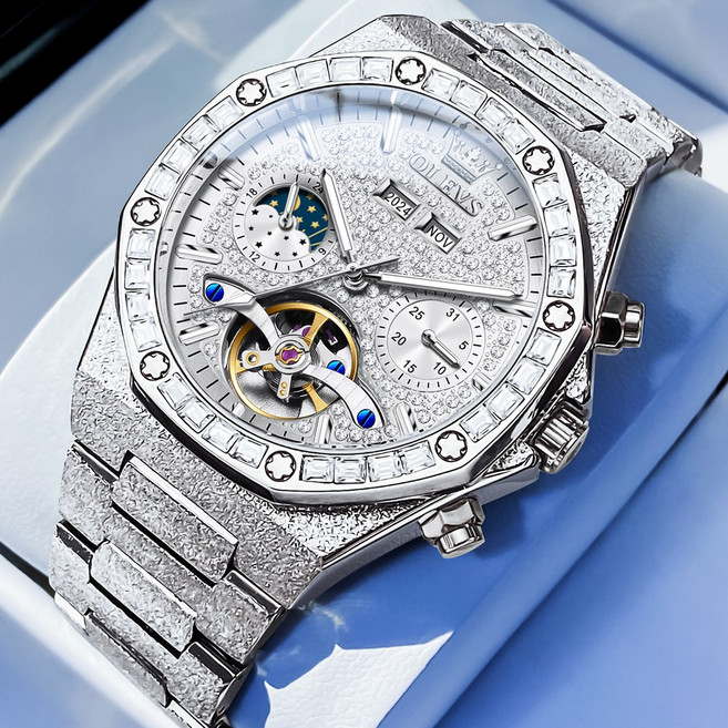 OLEVS 남자손목시계 기계식 오토매틱 정품 패션 다기능 럭셔리 메탈 야광 워터프루프 남자시계