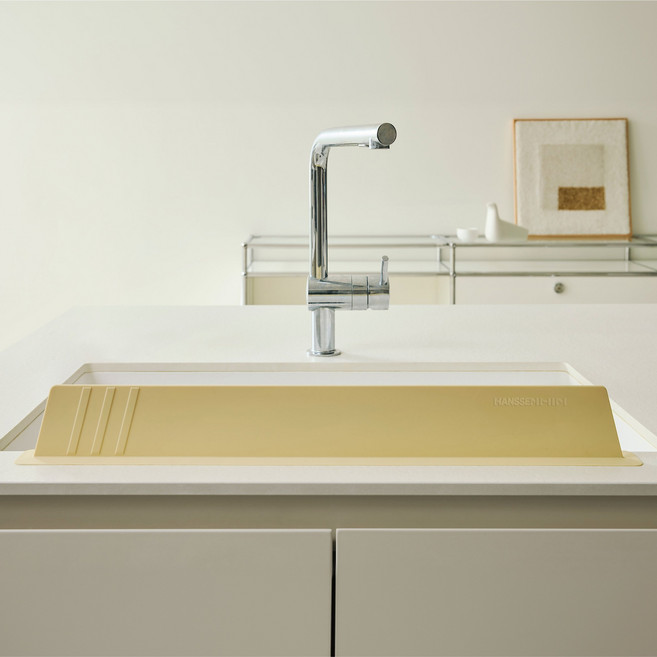 HANSSEM 올데이 실리콘 싱크대 설거지 와이드 물막이 61.5cm, 1개, 버터크림