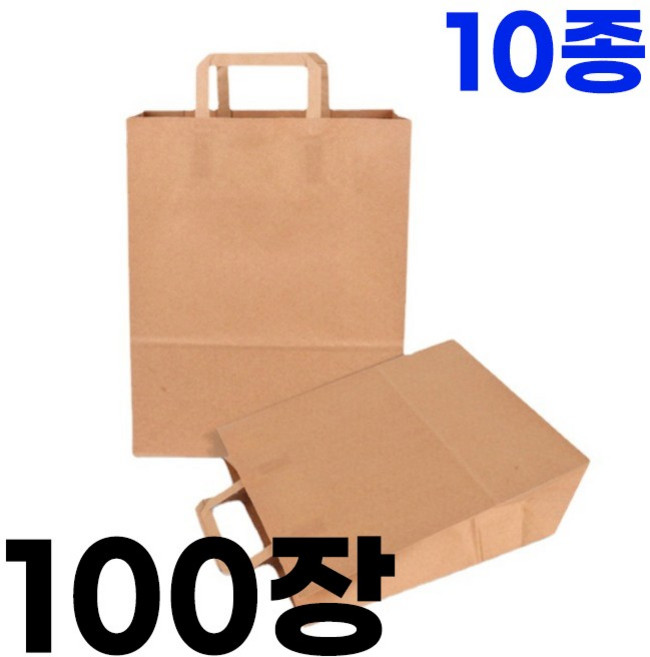 미패키지 크라프트 플랫 종이 쇼핑백 무지 종이가방 100매, 100장