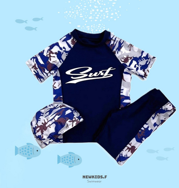 키즈 주니어 반팔 반바지 남아 수영모 실내 생존수영 수영복 세트
