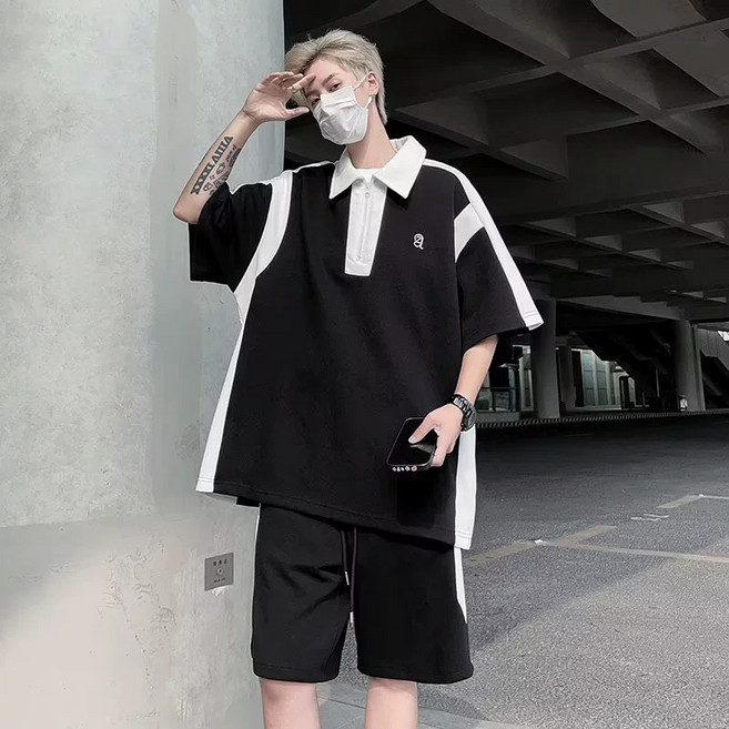 여름 고급스러운 골프 반팔 티셔츠 남여 슬랙스 세트 패치 세트 tz11p55