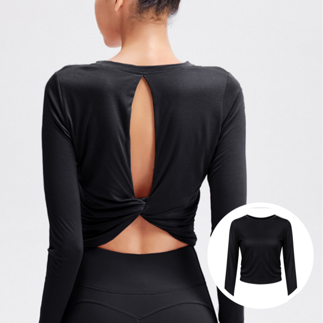 에스토 여성 필라테스복 요가복 상의 커버업 긴팔
