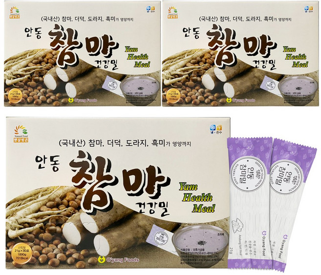 오양식품 안동 참마 건강밀 스틱형 선물세트 90포 건강간식 선식, 1.89kg, 3박스