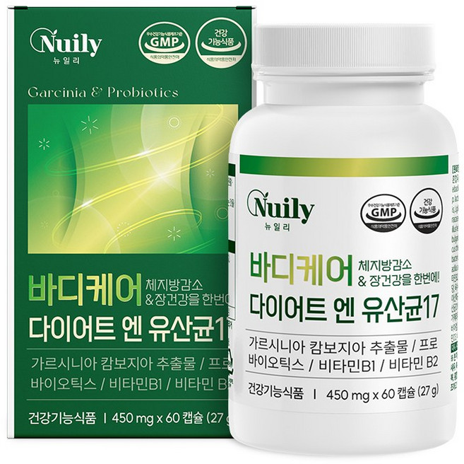뉴일리 바디케어다이어트엔유산균17 450mgx60캡슐 체지방감소 장건강 가르시니아 비타민B군2종함유, 1개, 60정