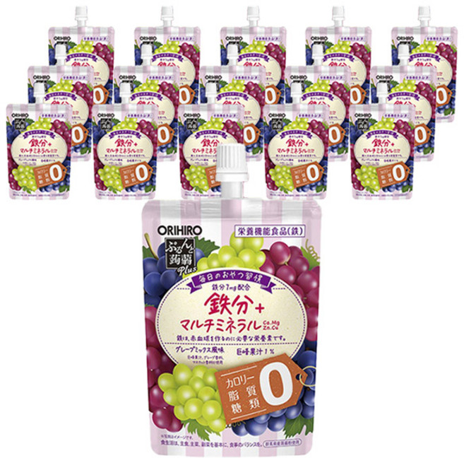 오리히로 탱글 곤약 플러스 철분 + 멀티 미네랄 그레이프 믹스 풍미 젤리, 130g, 16개