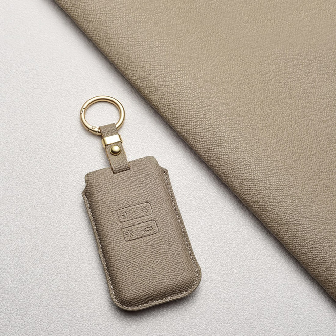 르노삼성 호환 천연 소가죽 키케이스 아르카나 QM6 SM6 XM3 차량용 키홀더+키링, 르노/Aa 타입, 에토프그레이