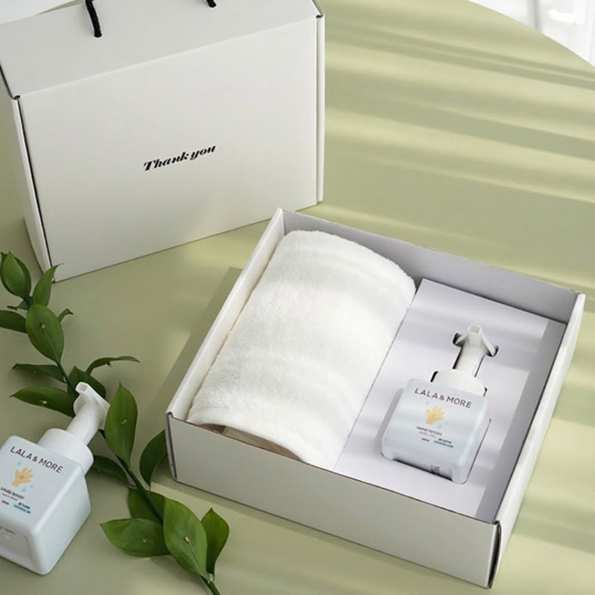 아델라 40수 코마사 170g 호텔수건 세면타올+핸드워시 답례품 선물세트, 1개, 화이트 수건+핸드워시 세트(화이트박스)