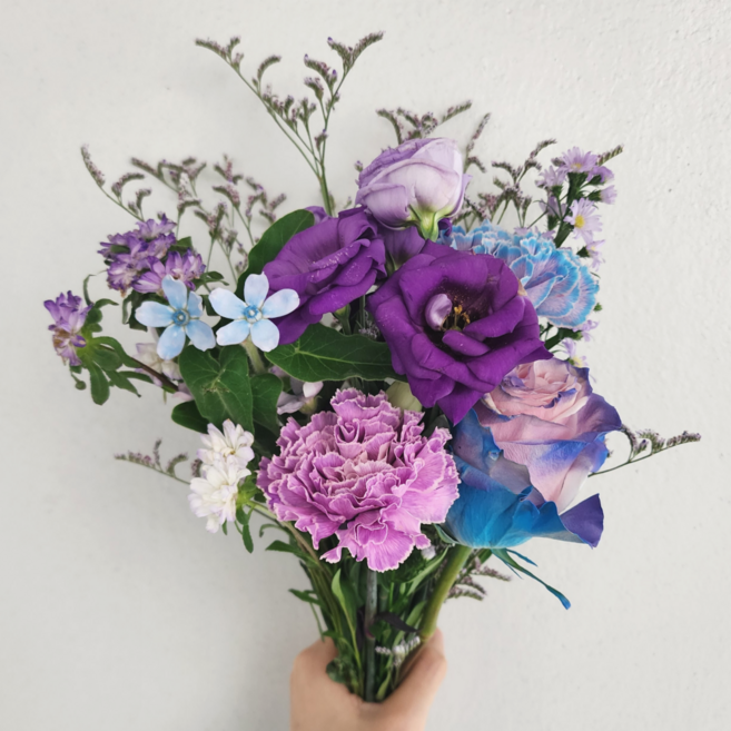 헬로우조이풀 색상 생화 꽃다발 소형 꽃선물, 1개, 퍼플