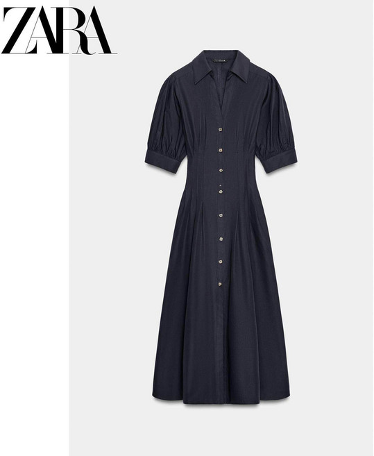 자라 ZARA 2026 여성 벌룬 반팔 새틴 미디 원피스 2583337 401