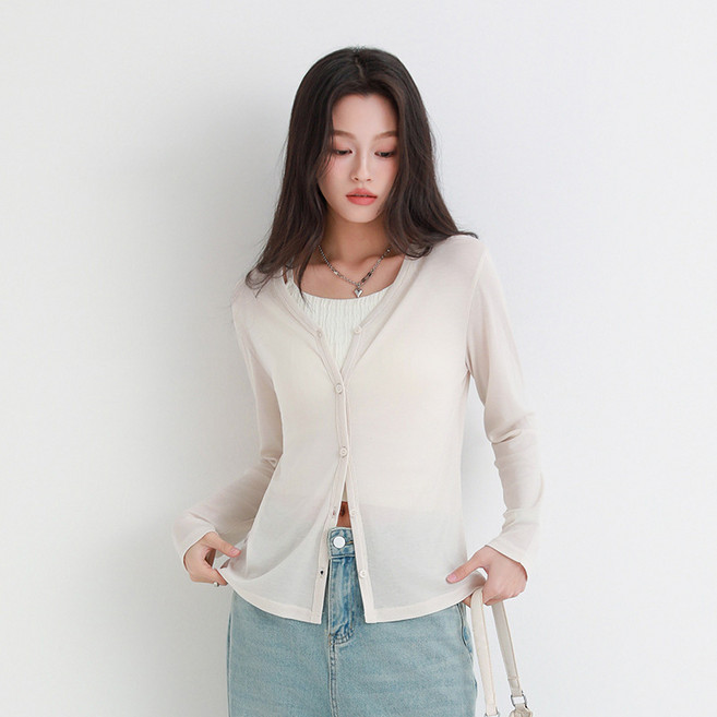 탑트레일 텐셀 V넥 여성 여름 긴팔 가디건 에어컨가디건 얇은가디건 자외선차단가디건