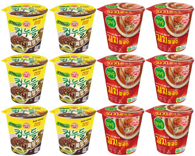 컵누들 2종세트 12입(오뚜기 컵누들 짜장맛 6개 + 김치쌀국수 6개), 짜장맛 6개 + 김치쌀국수 6개