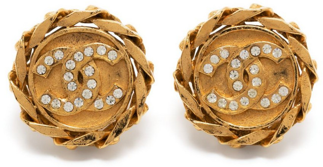 샤넬 중고 1988 CC 로고 체인 링크 클립온 이어링