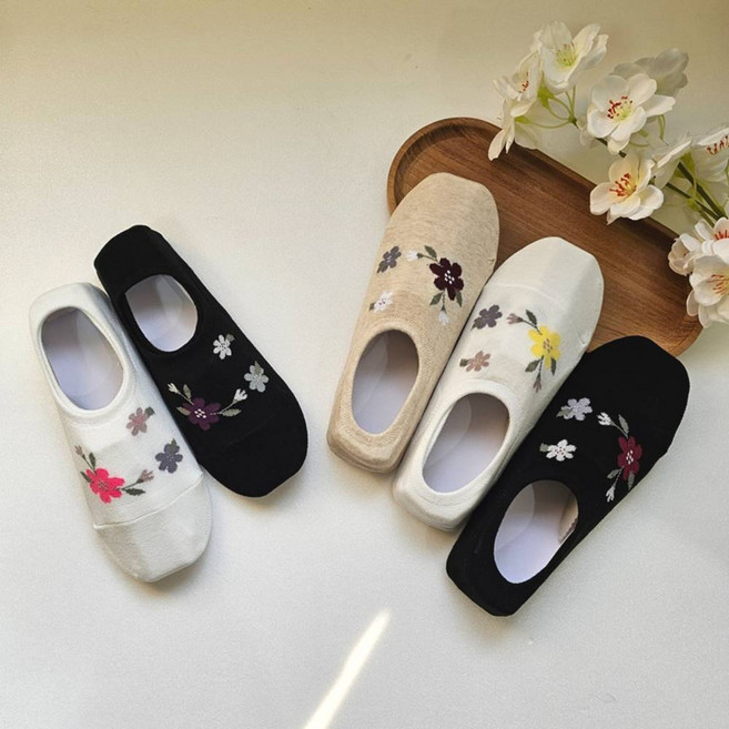 야생화 미끄럼방지 덧신 5P 논슬립 여성 면덧신